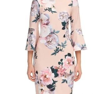 Calvin Klein bell sleeve body con 14 /two dress lot..1 off white,  pink floral